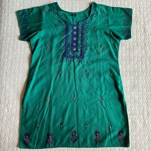 Green Embroidered Tunic Top Indian Kurti Women’s Medium